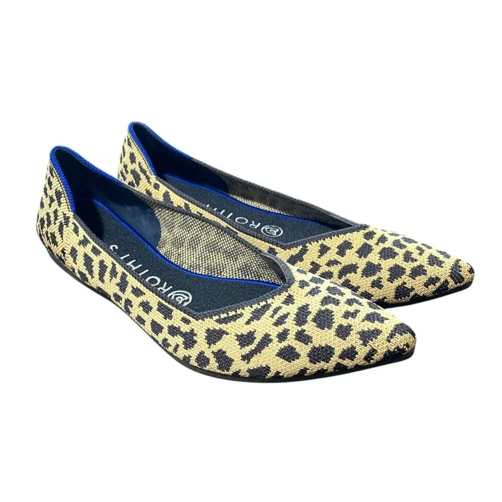Rothys The Point Leopard Print Flats Women Size 8 Knit Big Cat Tan Black Slip-On - Picture 2 of 10